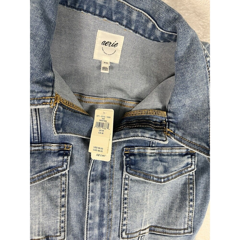 Aerie Utility Denim Jumpsuit Medium Wash Sz M NWT Coveralls Chic Western - Picture 2 of 11